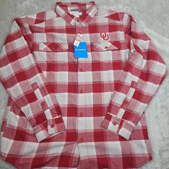Columbia Oklahoma Sooners Crimson and Cream Flannel  Shirt Men's Sz‎ Large - Picture 1 of 7